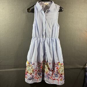 oddy women dress small blue embroidered boho western festival floral coastal